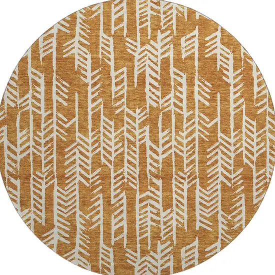 8' Copper And Beige Tribal Washable Round Rug With UV Protection Photo 4