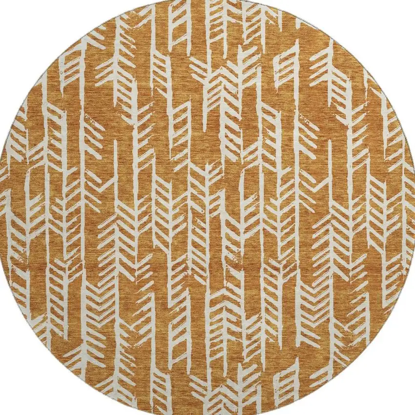 8' Copper And Beige Tribal Washable Round Rug With UV Protection Photo 4