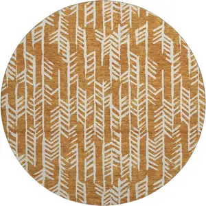 Photo of 8' Copper And Beige Tribal Washable Round Rug With UV Protection