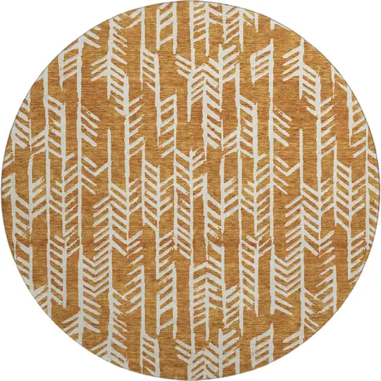 8' Copper And Beige Tribal Washable Round Rug With UV Protection Photo 1