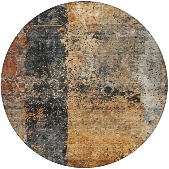 8' Copper And Black Round Abstract Washable Indoor Outdoor Area Rug Photo 5
