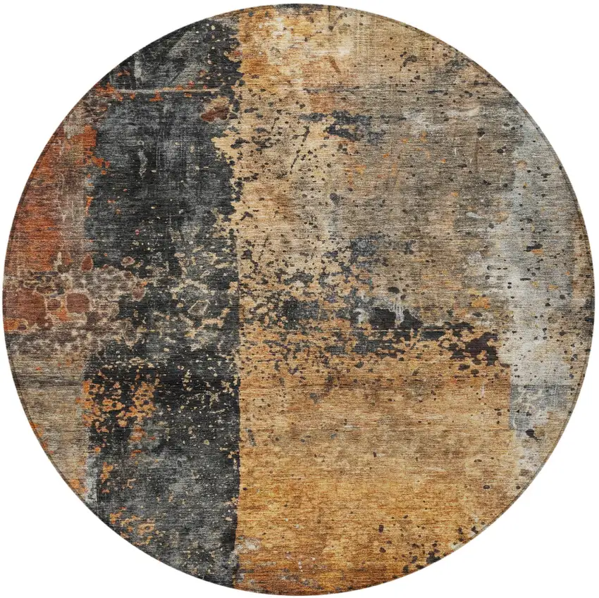 8' Copper And Black Round Abstract Washable Indoor Outdoor Area Rug Photo 5