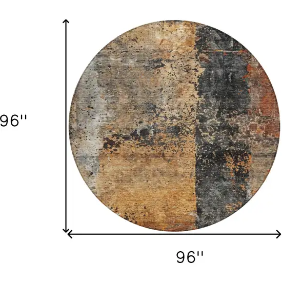 8' Copper And Black Round Abstract Washable Indoor Outdoor Area Rug Photo 3