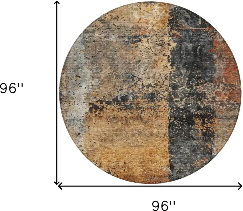 8' Copper And Black Round Abstract Washable Indoor Outdoor Area Rug Photo 3