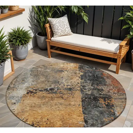 8' Copper And Black Round Abstract Washable Indoor Outdoor Area Rug Photo 1