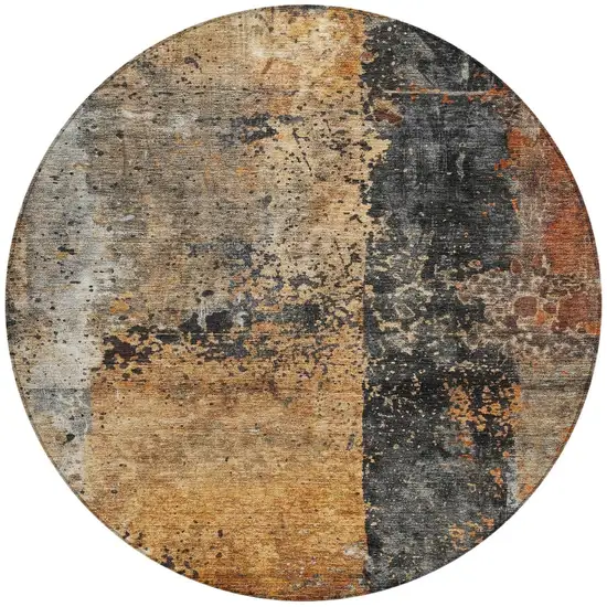 8' Copper And Black Round Abstract Washable Indoor Outdoor Area Rug Photo 4