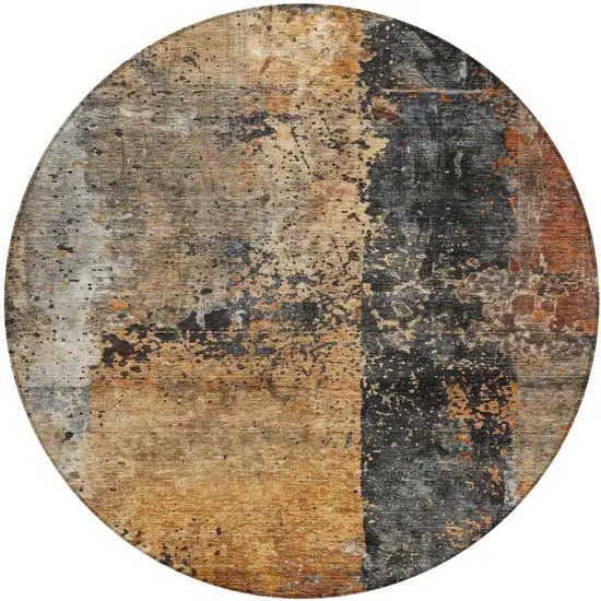 8' Copper And Black Round Abstract Washable Indoor Outdoor Area Rug Photo 2