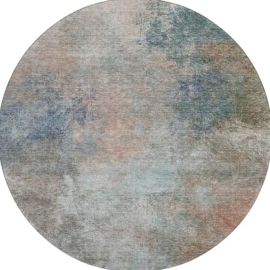 8' Copper And Blue Abstract Washable Round Rug With UV Protection Photo 3