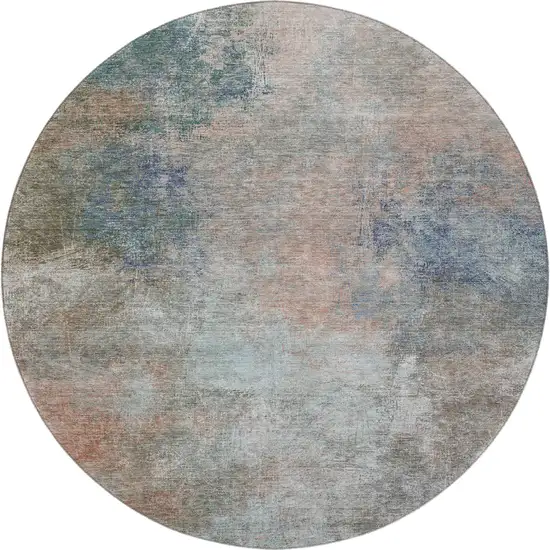 8' Copper And Blue Abstract Washable Round Rug With UV Protection Photo 4