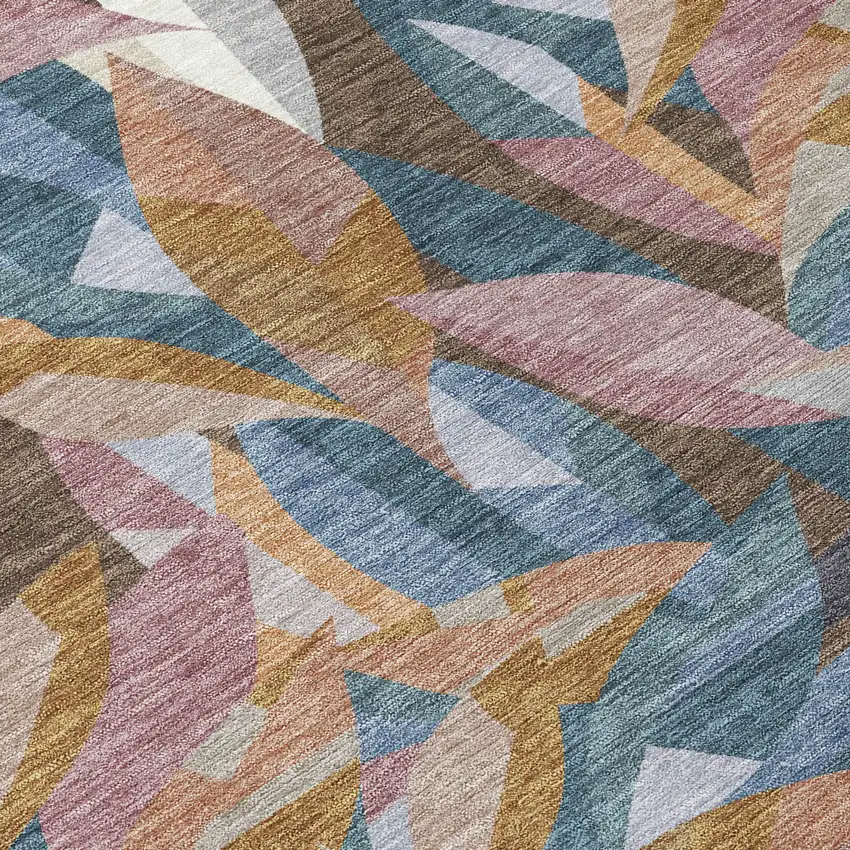 8' Copper And Blue Round Floral Washable Indoor Outdoor Area Rug Photo 9