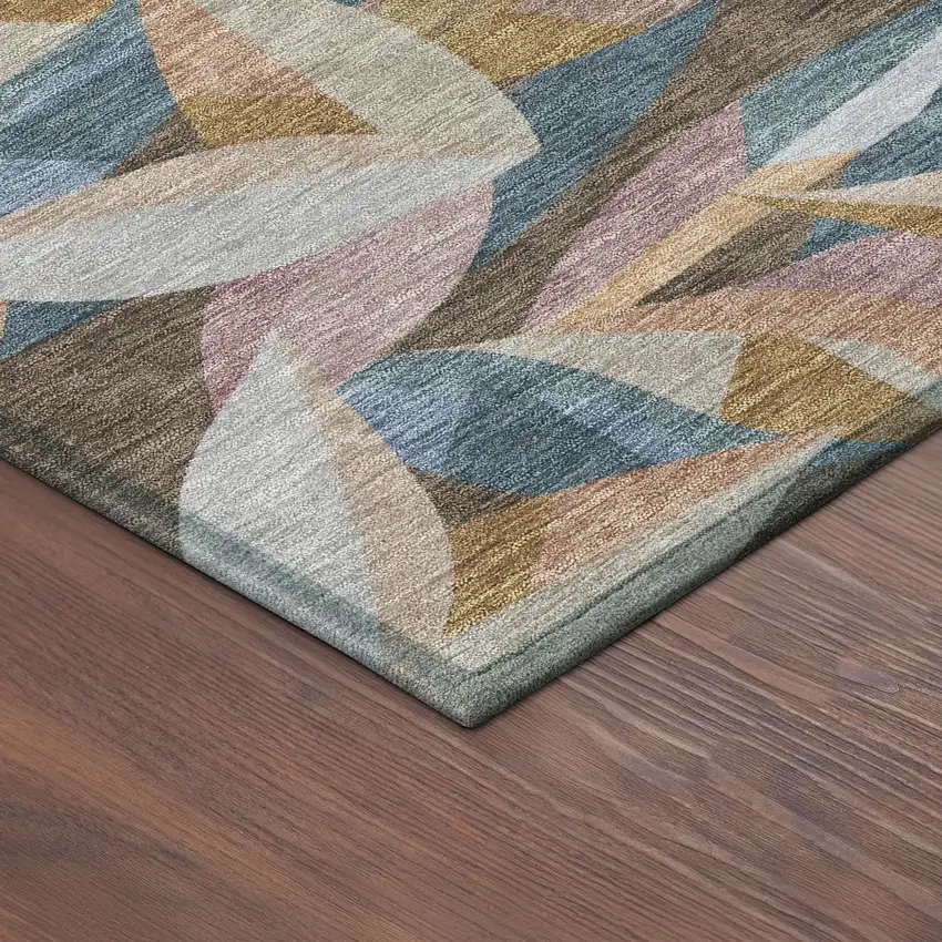 8' Copper And Blue Round Floral Washable Indoor Outdoor Area Rug Photo 8