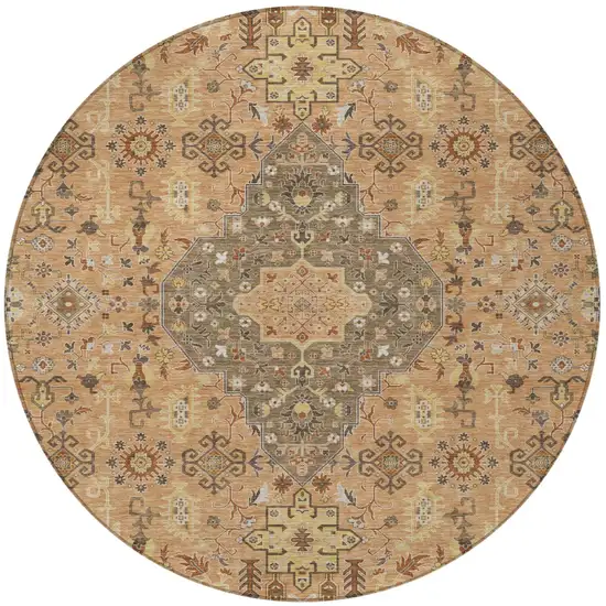 8' Copper And Blue Round Medallion Washable Indoor Outdoor Area Rug Photo 4