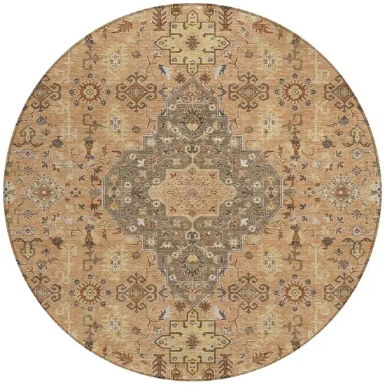 8' Copper And Blue Round Medallion Washable Indoor Outdoor Area Rug Photo 3