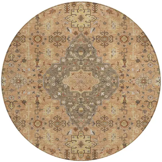8' Copper And Blue Round Medallion Washable Indoor Outdoor Area Rug Photo 2