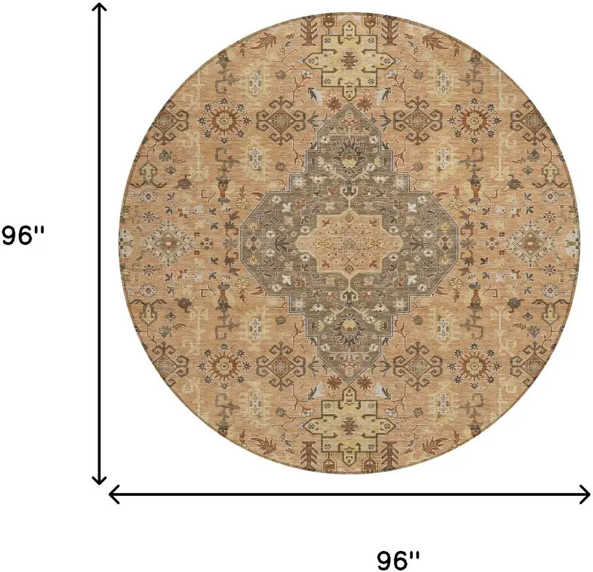 8' Copper And Blue Round Medallion Washable Indoor Outdoor Area Rug Photo 7