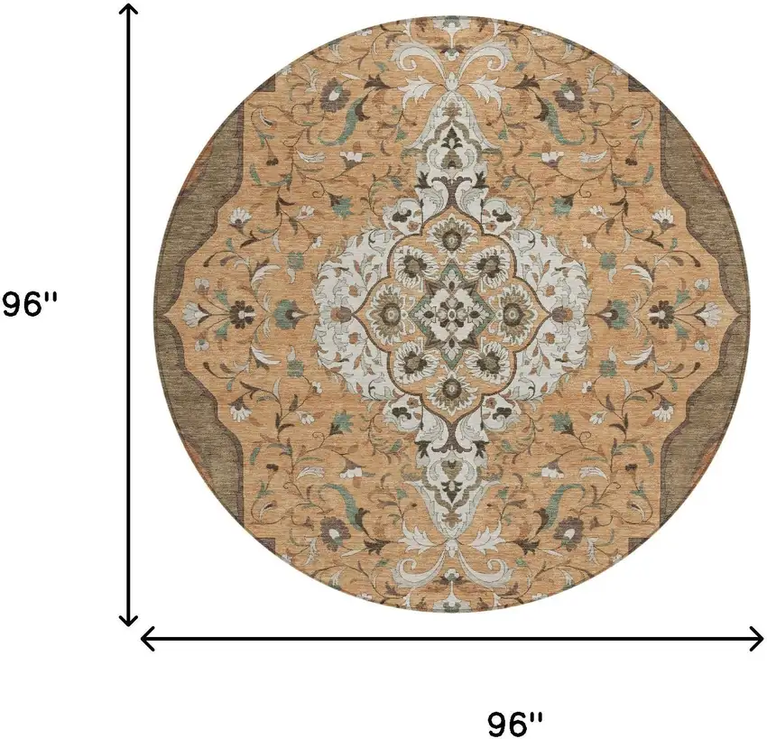 8' Copper And Blue Round Medallion Washable Indoor Outdoor Area Rug Photo 7