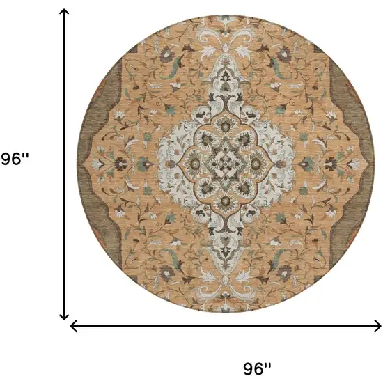 8' Copper And Blue Round Medallion Washable Indoor Outdoor Area Rug Photo 7