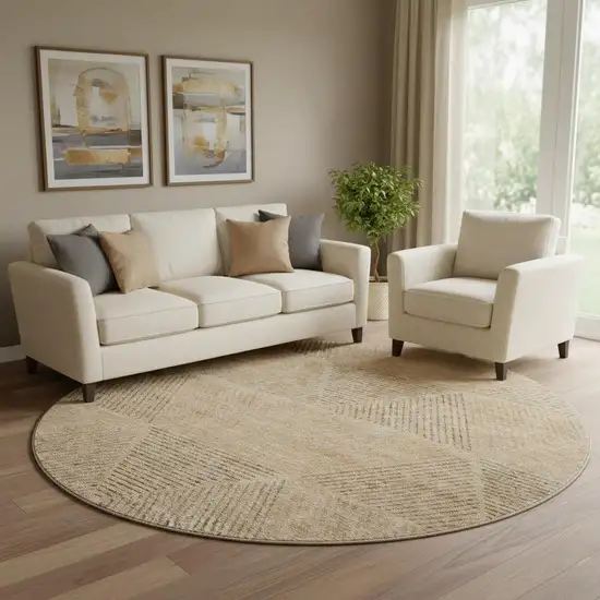 8' Copper And Brown Geometric Washable Round Rug With UV Protection Photo 1