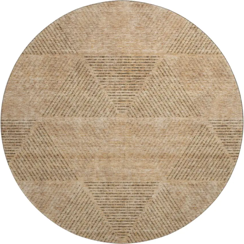 8' Copper And Brown Geometric Washable Round Rug With UV Protection Photo 1