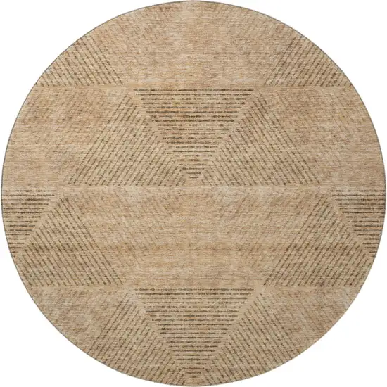 8' Copper And Brown Geometric Washable Round Rug With UV Protection Photo 3