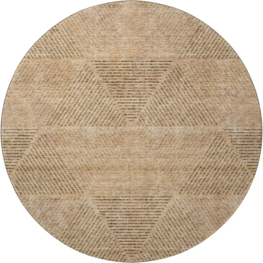 8' Copper And Brown Geometric Washable Round Rug With UV Protection Photo 3