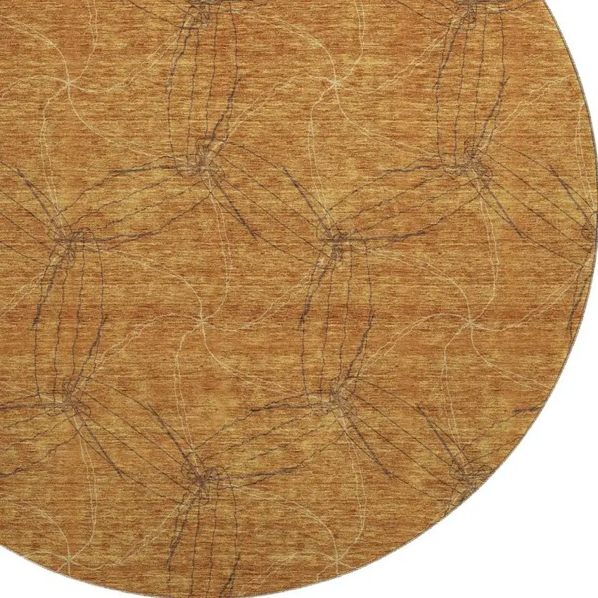 8' Copper And Brown Geometric Washable Round Rug With UV Protection Photo 2
