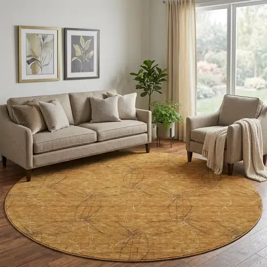 8' Copper And Brown Geometric Washable Round Rug With UV Protection Photo 1