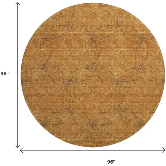 8' Copper And Brown Geometric Washable Round Rug With UV Protection Photo 9