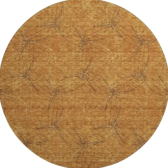 8' Copper And Brown Geometric Washable Round Rug With UV Protection Photo 3