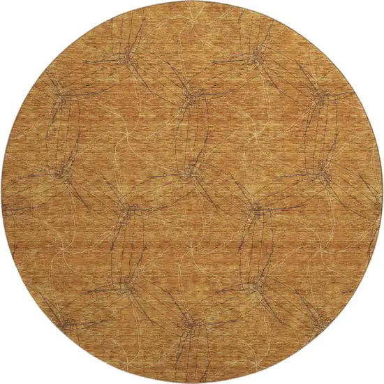 8' Copper And Brown Geometric Washable Round Rug With UV Protection Photo 1