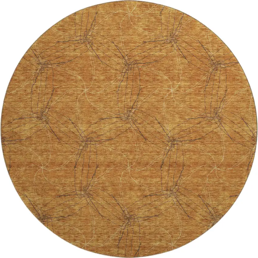 8' Copper And Brown Geometric Washable Round Rug With UV Protection Photo 1