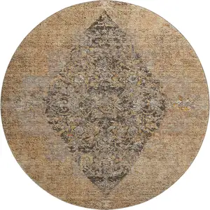 Photo of 8' Copper And Brown Medallion Washable Round Rug With UV Protection