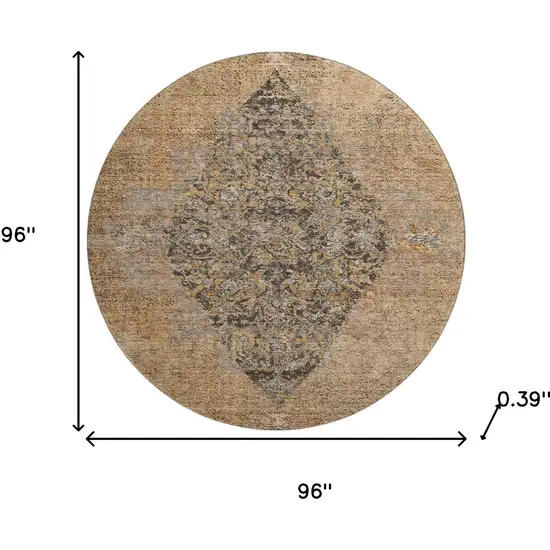 8' Copper And Brown Medallion Washable Round Rug With UV Protection Photo 8