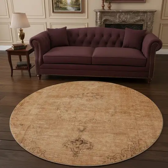8' Copper And Brown Oriental Washable Round Rug With UV Protection Photo 2