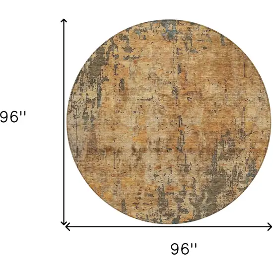 8' Copper And Brown Round Abstract Washable Indoor Outdoor Area Rug Photo 3