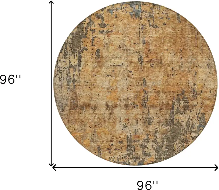 8' Copper And Brown Round Abstract Washable Indoor Outdoor Area Rug Photo 3
