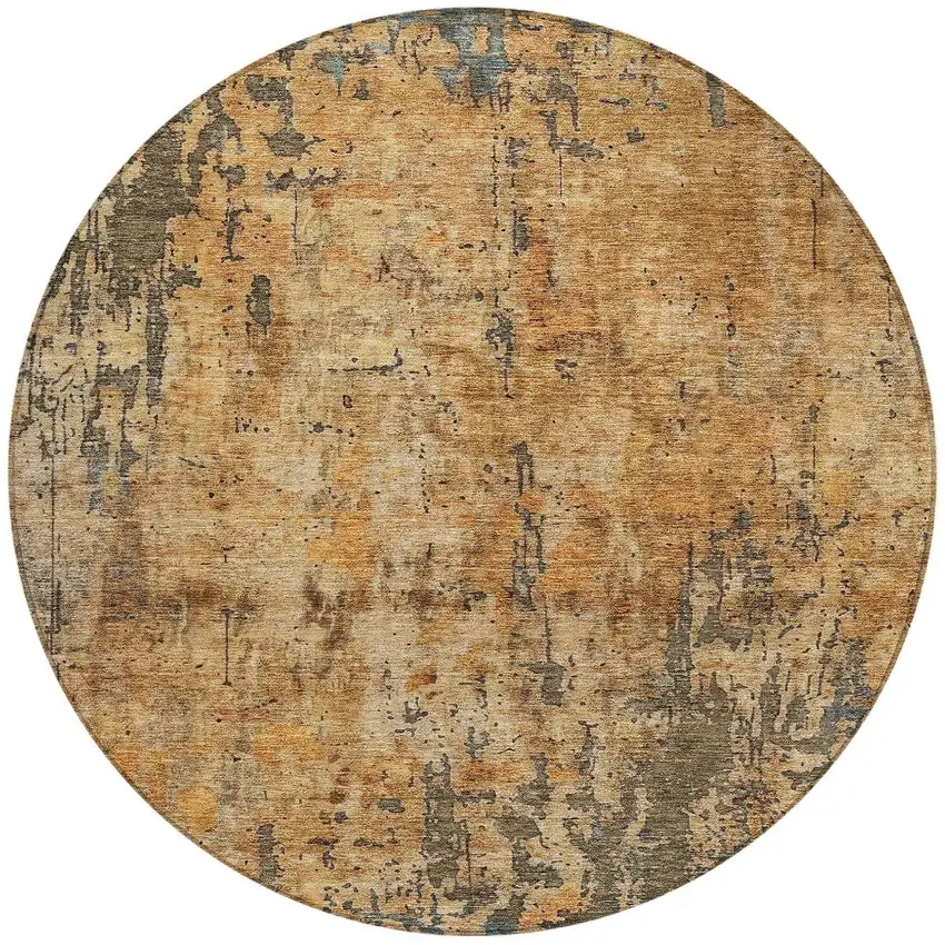 8' Copper And Brown Round Abstract Washable Indoor Outdoor Area Rug Photo 5