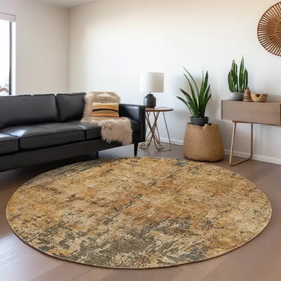 8' Copper And Brown Round Abstract Washable Indoor Outdoor Area Rug Photo 7