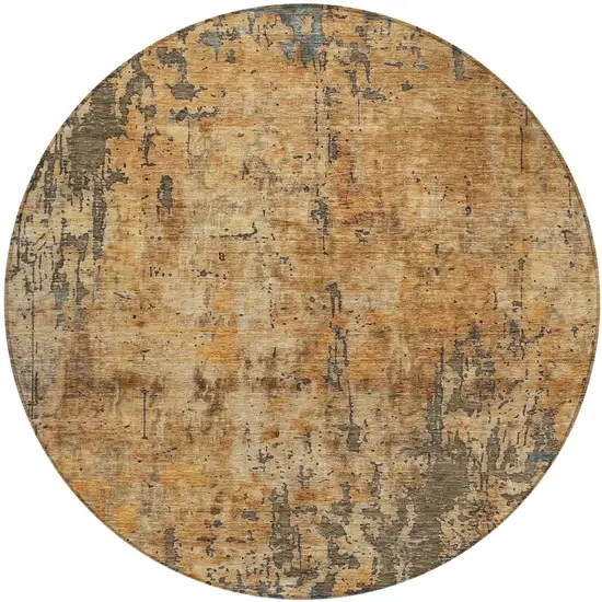 8' Copper And Brown Round Abstract Washable Indoor Outdoor Area Rug Photo 2