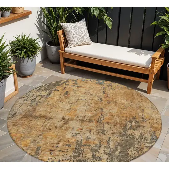 8' Copper And Brown Round Abstract Washable Indoor Outdoor Area Rug Photo 1