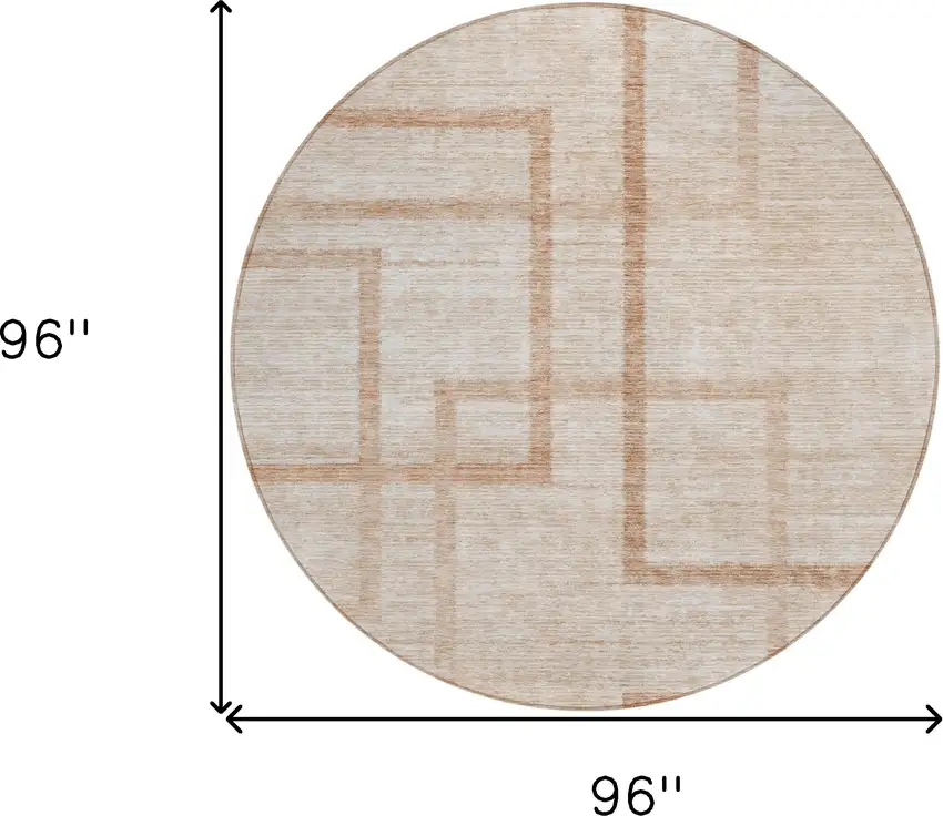 8' Copper And Brown Round Geometric Washable Indoor Outdoor Area Rug Photo 3