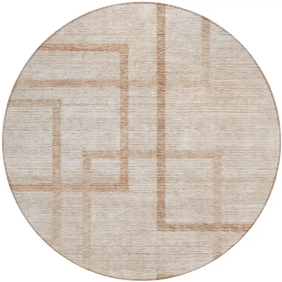 8' Copper And Brown Round Geometric Washable Indoor Outdoor Area Rug Photo 2