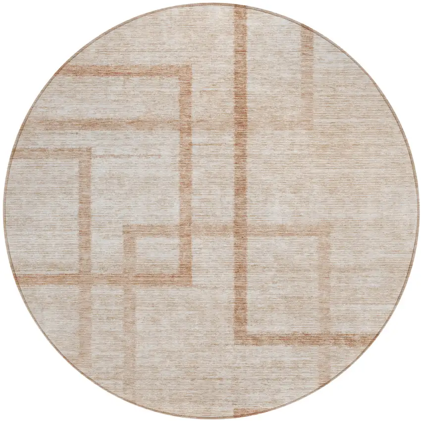 8' Copper And Brown Round Geometric Washable Indoor Outdoor Area Rug Photo 2