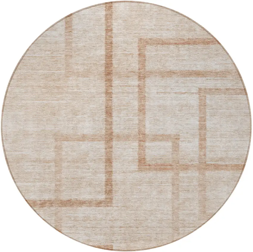 8' Copper And Brown Round Geometric Washable Indoor Outdoor Area Rug Photo 5