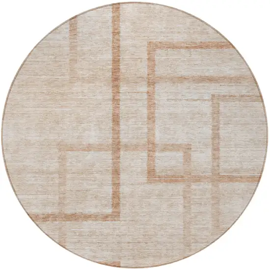 8' Copper And Brown Round Geometric Washable Indoor Outdoor Area Rug Photo 5