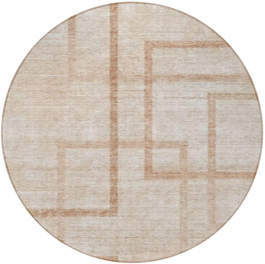 8' Copper And Brown Round Geometric Washable Indoor Outdoor Area Rug Photo 5