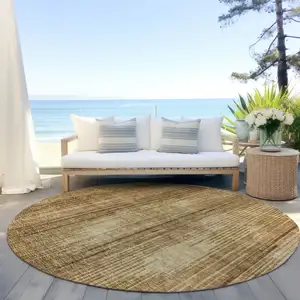 Photo of 8' Copper And Brown Round Striped Washable Indoor Outdoor Area Rug