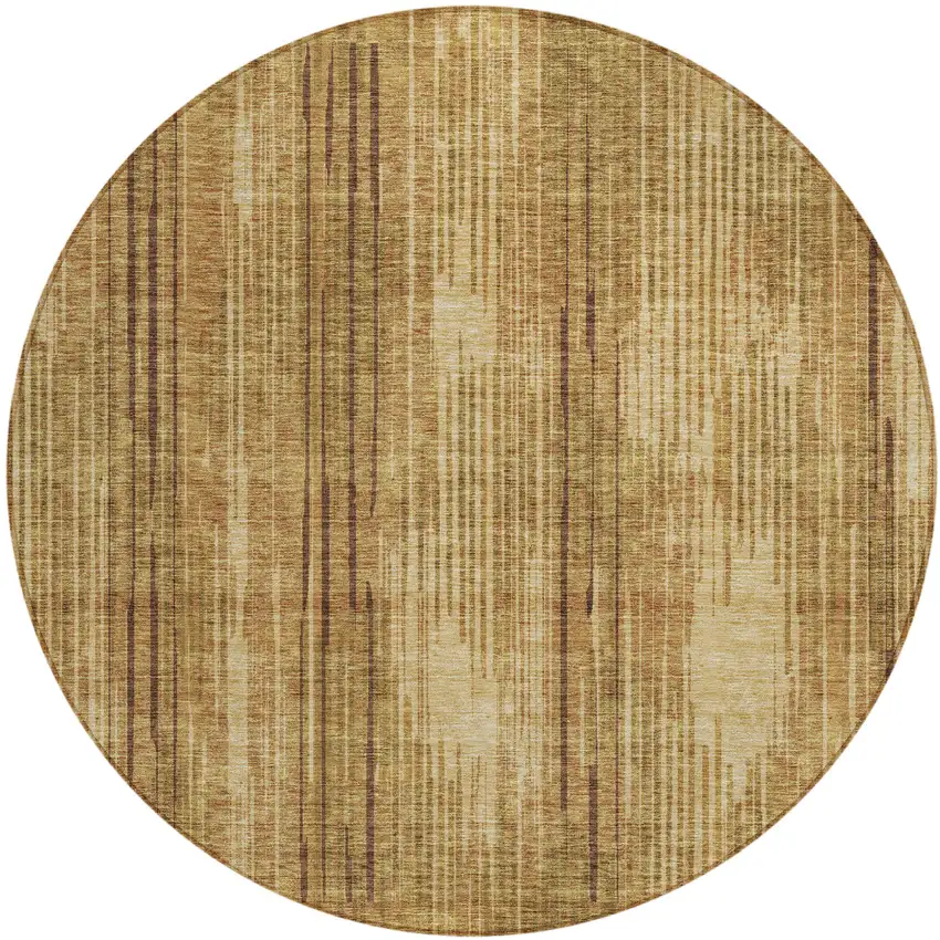 8' Copper And Brown Round Striped Washable Indoor Outdoor Area Rug Photo 2