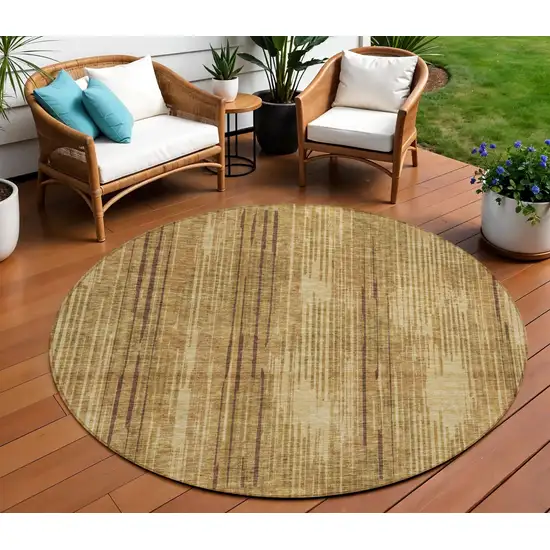 8' Copper And Brown Round Striped Washable Indoor Outdoor Area Rug Photo 1
