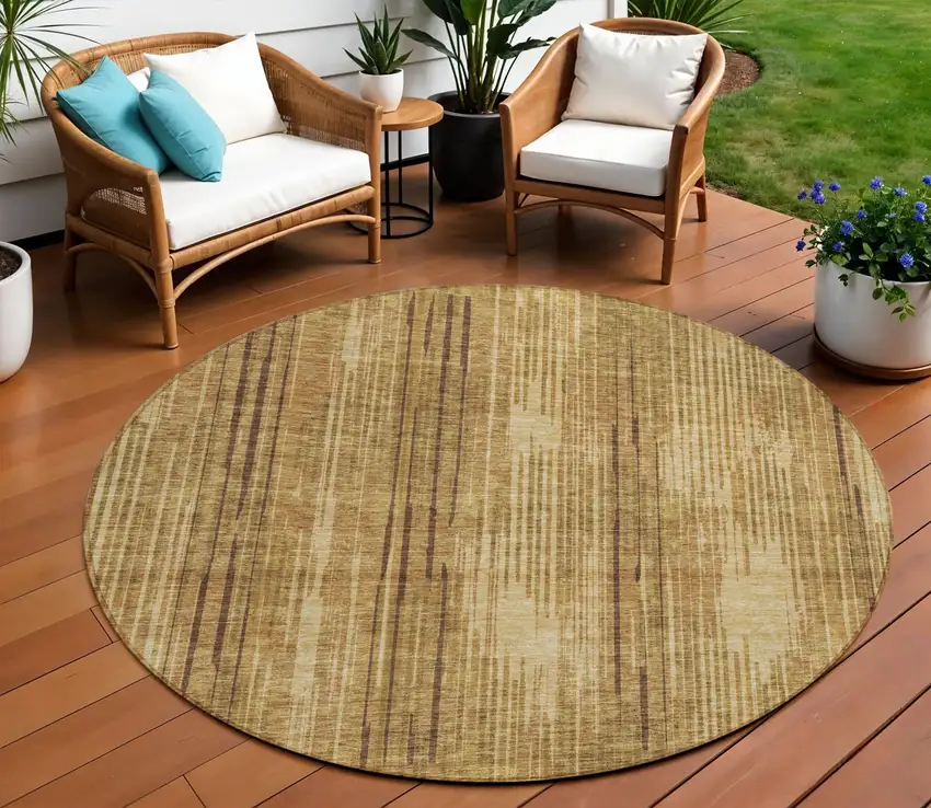 8' Copper And Brown Round Striped Washable Indoor Outdoor Area Rug Photo 1